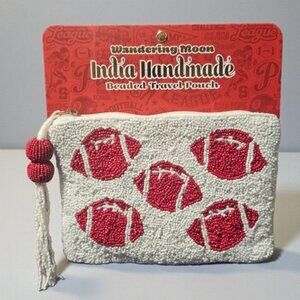 Viral TikTok Wandering Moon Red Football Beaded Travel Pouch NWT